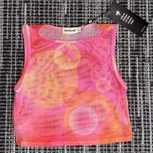 Blackbough Y2K Pink And Orange Sheer Circle Pattern Swim Top Cover Medium‎ NEW